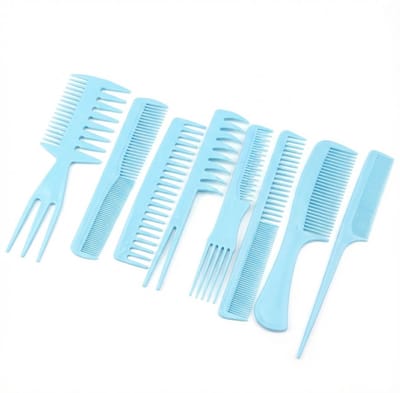 Lichtblauw kam set – 8 delige haar kammen set voor dames en heren – kunststof styling kammen met brede en fijne tanden – lichtgewicht kammen set voor dagelijks gebruik