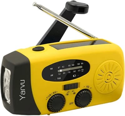 Yarvu ® - 6 IN 1 Noodradio - Opwindbaar + Zonneenergie + Nood Radio Op ingebouwde Batterijen ( Accu ) - Noodpakket - Solar - Voor Rampen - Draagbare - FM AM Geel