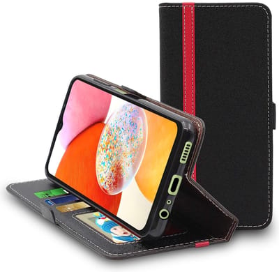 ebestStar - Hoes geschikt voor Samsung Galaxy A14, A14 5G, Wallet Etui, Book case hoesje, Zwart, Rood