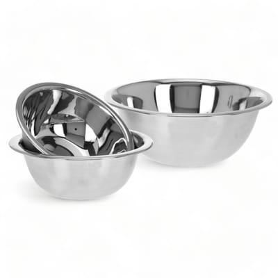 JHUBERS- Kommenset 3-delig - Roestvrij Staal - Stapelbaar - Mengkom/Serveerschaal - Ø 18/20/24 cm - Gietrand voor makkelijk uitgieten - Mengkommen