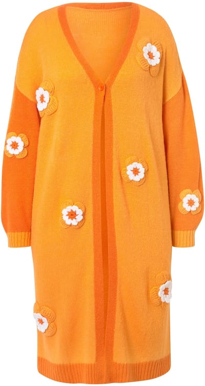 MIAMODA - Dames - Cardigan Straight Fit strepen met bloemen lange mouwen - Fel oranje - Maat 50+