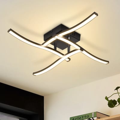 NETTLIFE LED Plafondlamp - Modern Golvend Design - Zwart - 24W - 3000K Warmwit - Voor Woonkamer Slaapkamer Keuken Gang Kantoor