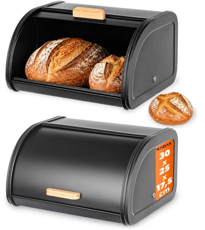 KADAX broodtrommel 30 x 25 x 18 cm van gepoedercoat staal, broodtrommel voor het bewaren van brood, broodjes en gebak, broodtrommel voor in de keuken (zwart)
