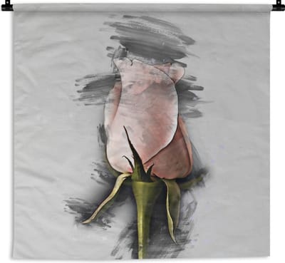 Wandkleed - Wanddoek - Rozen - Bloemen - Potlood - Tekening - 90x90 cm - Wandtapijt