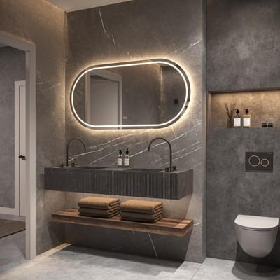 HIPP Design Phantom Ovaal Rechte LED spiegel - 100 x 70 cm - Directe en Indirecte LED Verlichting - Spiegelverwarming - Kleurenwissel - Touch Dimmer