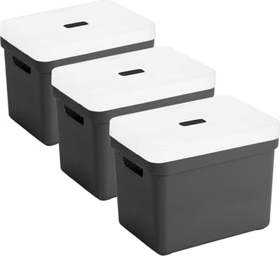 Sunware Opbergboxen met transparante deksel - 3x stuks - kastmanden - zwart - 18 liter - kunststof - 35 x 25 x 24 cm - Opbergers