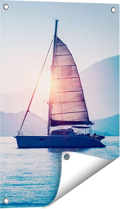 Gards Tuinposter Zeilboot bij Zonsondergang - 40x60 cm - Tuindoek - Tuindecoratie - Wanddecoratie buiten - Tuinschilderij