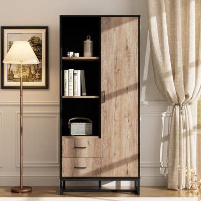 STILVORA Dressoirs 80×180 cm – Kast Met Deuren En Open Vakken – Slimme Indeling Voor Extra Ruimte – Geschikt Voor Woonkamers – Spaanplaat – Zwart