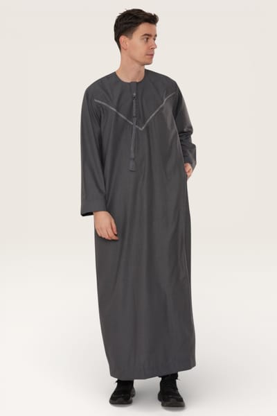 Heren grijze Eid Marokkaanse Thobe gewaad Djellaba Ramadan Eid Jubba LFS-HM10