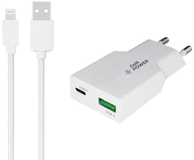 OneOne 30W Lader met USB A en C poort + 0,5m OneOne USB A naar Lightning kabel. USB C voor snelladen. PD PPS lader. GAN oplader adapter past op Apple iPhone 5, iPhone 5c, iPhone 5s, iPhone 6, 6 Plus, 6s, iPhone 7, 7 Plus, iPhone 8, 8 Plus