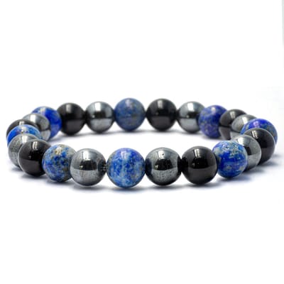 Bixorp Gems Lapis Lazuli + Hematiet + Onyx Edelstenen Armband - 8mm / 22cm - Triple Gemstone - Handgemaakte Edelsteen Armband