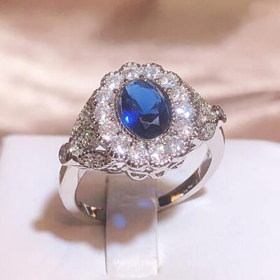 Luxe Charm Ringen Voor Vrouwen 925 Stempel Sieraden Accessoires Ovale Saffier Zirkoon Edelstenen Ring Wedding Engagement Party 10 blauw