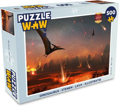 Puzzel Dinosaurus - Stenen - Lava - Illustratie - Kinderen - Jongens - Kind - Legpuzzel - Puzzel 500 stukjes