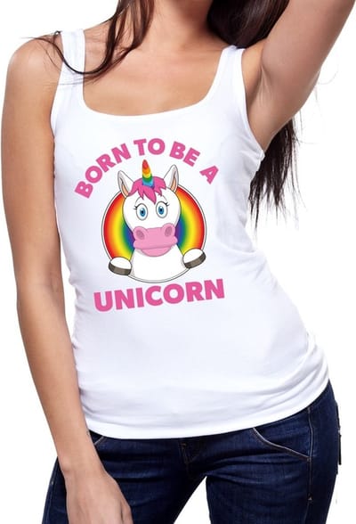 Born to be a unicorn pride tanktop/mouwloos shirt - wit regenboog singlet voor dames - gay pride S