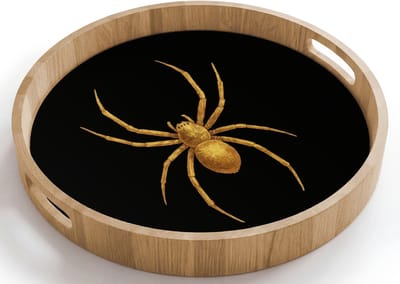 Dienblad rond 40x40 cm - Schootdienblad hout - Spin - Goud - Minimalistisch - Poten - Borrelplank rechthoek - Plateau houten dienbladen