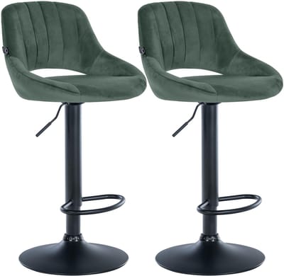 CLP Milet Set van 2 barkrukken - Met rugleuning - Verstelbaar - Velvet - Fluweel - zwart/groen