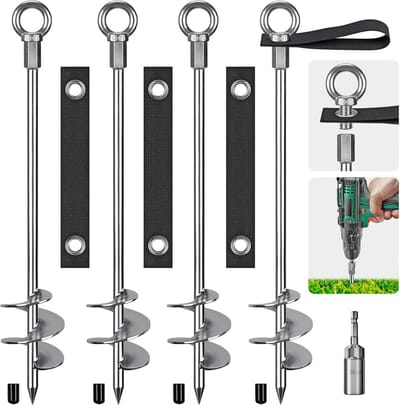 Heavy Duty Grondanker 61 cm Metalen Aarde Staak Spiraal Blade Schroef voor Trampolines, Swing Set, Camping en Schuur - 4 Pack