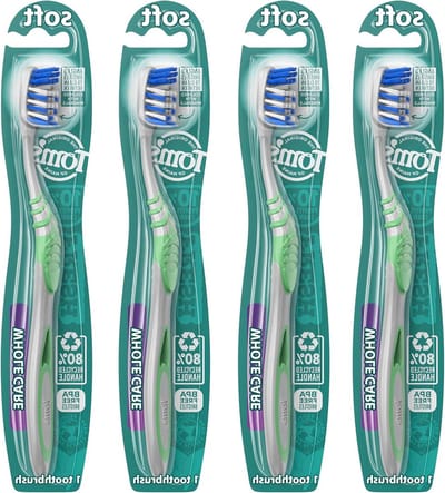 Tandenborstel Zacht - Handtandenborstel Poetsborstel - Mondhygiëne Verbeteren - Schuine Borstelharen - 4 Stuks - Blauw