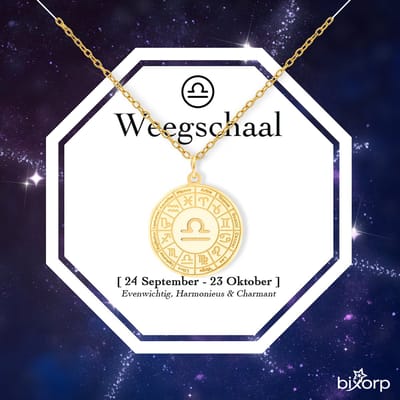 Bixorp Stars Sterrenbeeld Ketting Weegschaal / Libra - Stainless Steel Medailon met Goud Verguld - 45cm Ketting met Zodiac Hanger - Inclusief Cadeau Verpakking