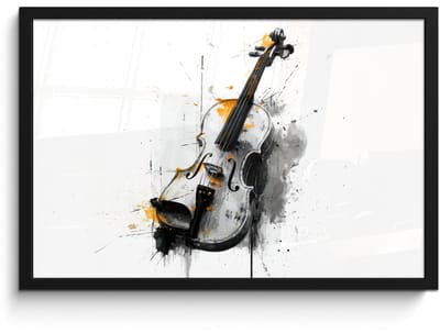Poster in lijst - Fotolijst 60x40 cm - Posters - Viool - Oranje - Zwart - Penseelstreken - Posterlijst zwart - Decoratie - Wanddecoratie woonkamer - Muurdecoratie slaapkamer