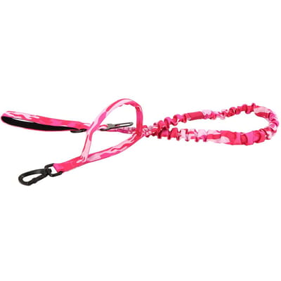Laisse tactique militaire pour chien, réglable, à dégagement rapide, élastique, avec 2 poignées de contrôle, pour chiens de taille moyenne et petite rose