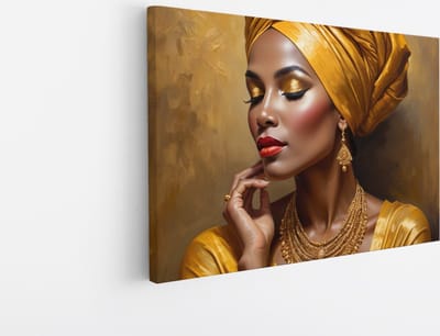 Saammp Canvas Schilderij - Abstract - Portret - Vrouw - Goud - 30x20 - Foto op canvas - Wanddecoratie - Muurdecoratie Woonkamer - Slaapkamer decoratie - Canvas Print