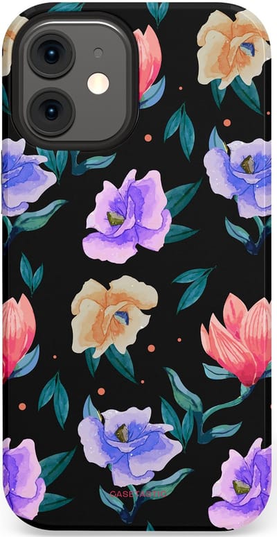 Casetastic hoesje geschikt voor Apple iPhone 12 Mini - Dubbellaagse bescherming - Avondtuin - Fashion Case - Zwart Petrol Lavendel