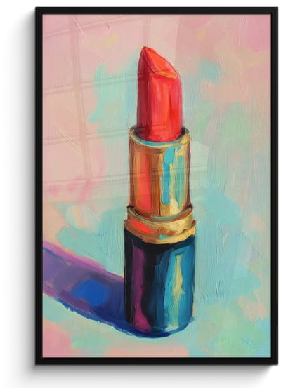 Poster in lijst - Fotolijst 80x120 cm - Posters - Lippenstift - Rood - Penseelstreken - Posterlijst zwart - Decoratie - Wanddecoratie woonkamer - Muurdecoratie slaapkamer