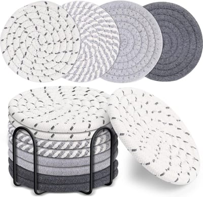 QTTVBTNA - Onderzetters met Houder - Set van 8 - Onderzettersset Voor Glazen Met Houder - Wasbaar Slijtvast en Hittebestendig - Geschikt Voor Bekers,Kopjes en Tafel Decoratie - Grijs
