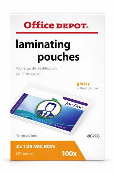 Office Depot - Lamineerhoes - Visitekaartje & Creditcard - Glanzend - 250 Micron - Transparant - 100 Stuks