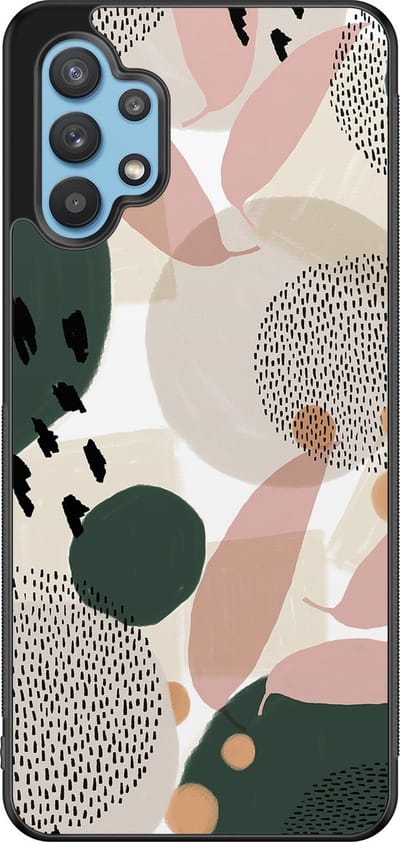 Leuke Telefoonhoesjes - Hoesje geschikt voor Samsung Galaxy A32 5G - Abstract print - Backcover zwart - Print / Illustratie - Beige