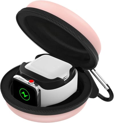 Opslagdoos voor Apple Watch en AirPods Pro - Draagbare Beschermende Reisdoos in Roségoud voor Opladen en Organiseren van Accessoires