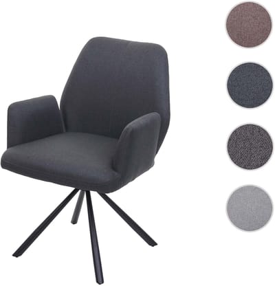 Eetkamerstoel MCW-H71, keukenstoel fauteuil stoel, draaibare auto positie stof/textiel staal ~ donkergrijs