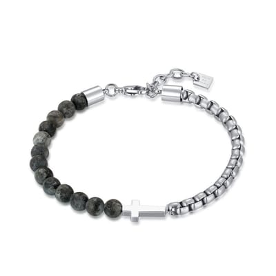 Twice As Nice Armband in edelstaal, helft bollen, helft forcat en kruis 21cm