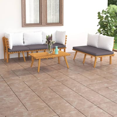 vidaXL - 5-delige - Loungeset - met - kussens - massief - acaciahout
