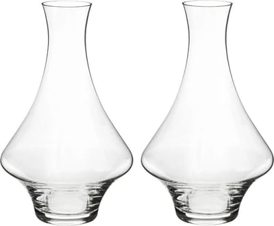 Secret de Gourmet Wijn karaf - 2x stuks - 1,65 liter - D26 x H26 cm - glas - taps toelopende hals - decanteer kan - schenkkan - Waterkan - Sapkan