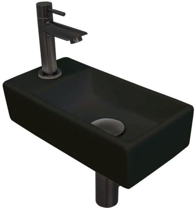INK - Fonteinpack Porselein Links incl. Fonteinkraan - Design Sifon - Design Plug en Montageset - 360x180x90 Mm - Mat Zwart/metal Black