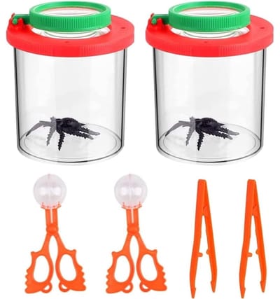 Insectenvergrootglas in etui - Observatie-etui voor kinderen - Draagbaar insectenvergrootglas en onderzoekset - Tweedelige set - Inclusief insectenvanger en pincet - Geschikt voor kinderen om insecten buiten te observeren en te onderzoeken