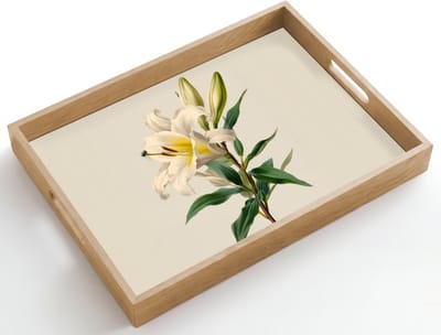 Dienblad hout 50x35 cm - Schootdienblad - Lelie - Elegant - Botanisch - Beige - Borrelplank rechthoek - Plateau dienbladen