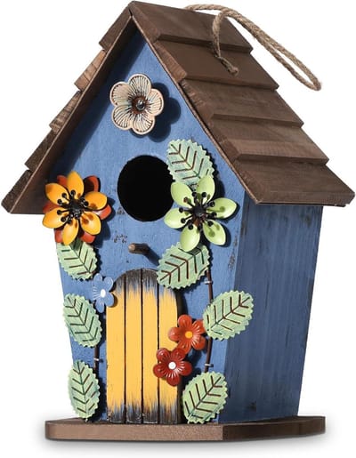 Hangend vogelhuisje voor tuindecoratie met decoratieve uitstraling en 40mm invluchtgat - Houten nestkasten geschikt voor wilde vogels