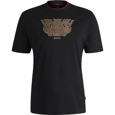 Boss Heren Geborduurd Logo Crew Hals T-shirt (Zwart)