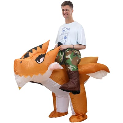 Opblaasbaar Kostuum Gehoornde Draak, Volwassene 150-190cm oranje
