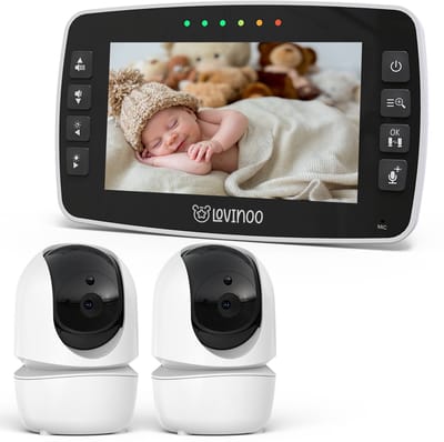Lovinoo Babyfoon met 2 Camera's - Baby Monitor - Op Afstand Bestuurbaar - Babyphone - Temperatuursensor - Uitbreidbaar Tot 4 Camera's - Terugspreekfunctie - Zonder Wifi en App - 4.3 Inch HD Scherm