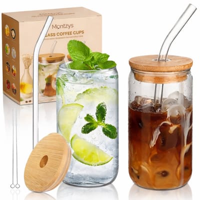 Montzys® Latte Macchiato Glazen - 2 Stuks - Koffie Drinkbeker 500ML - Koffiebeker - Cocktail & Ijskoffie Glas - Theemok - Inclusief Glazen Rietjes & Mixers