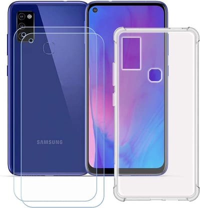 Anti-Shock silicone hoesje met 2 Pack Tempered glas Screen Protector Geschikt voor: Samsung Galaxy M51