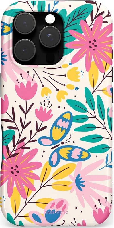 Casetastic hoesje geschikt voor Apple iPhone 16 Pro - MagSafe - Dubbellaagse bescherming - Lente Leven - Fashion Case - Wit Turquoise Lichtroze Lichtgrijs