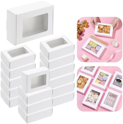 Set van 10 verpakkingsdoosjes – Lege geschenkdoosjes – Cadeauverpakking – koekjesdoos – Kraftpapier doosjes – Met transparant venster – Voor snoep, snacks, cadeaus, sieraden, handgemaakte zeep – Zelfmontage vereist (8,5 x 6 cm – Wit)