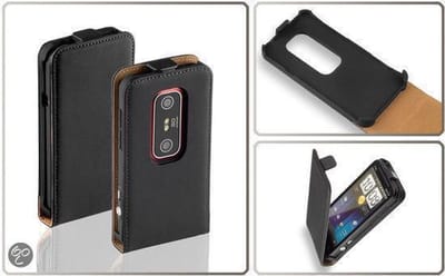 Lelycase Lederen Flip Case Cover Hoesje HTC EVO 3D Zwart​