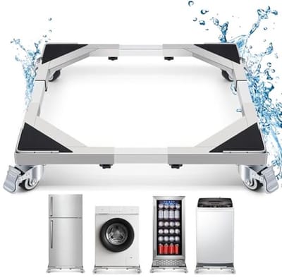 Wasmachine voet van roestvrij staal met 4 vergrendelbare wielen en verstelbare breedte van 50-70 cm