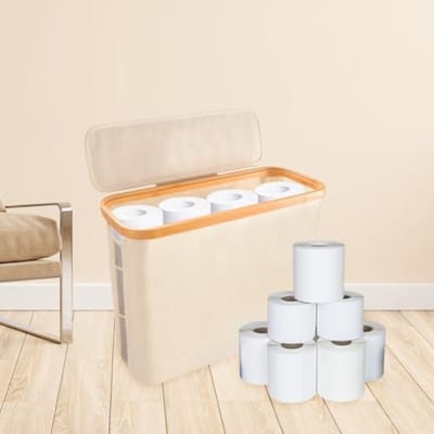 PromoHome Opvouwbare Toiletpapierhouder met Deksel - Beige - Grote Opslagcapaciteit